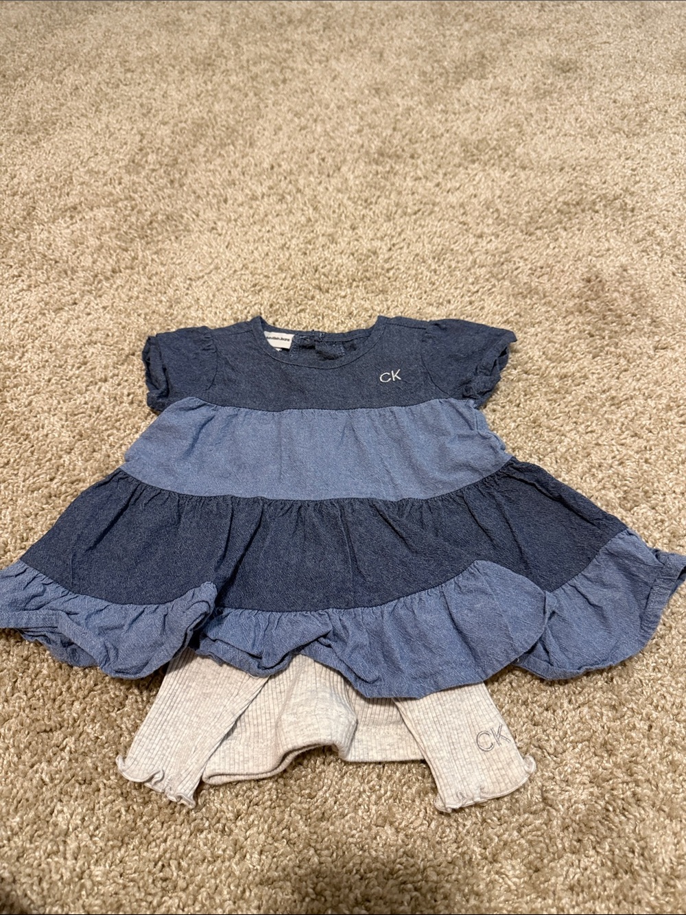 Calvin Klein Girls' Blue Tiered Ruffle Dress Set with Leggings